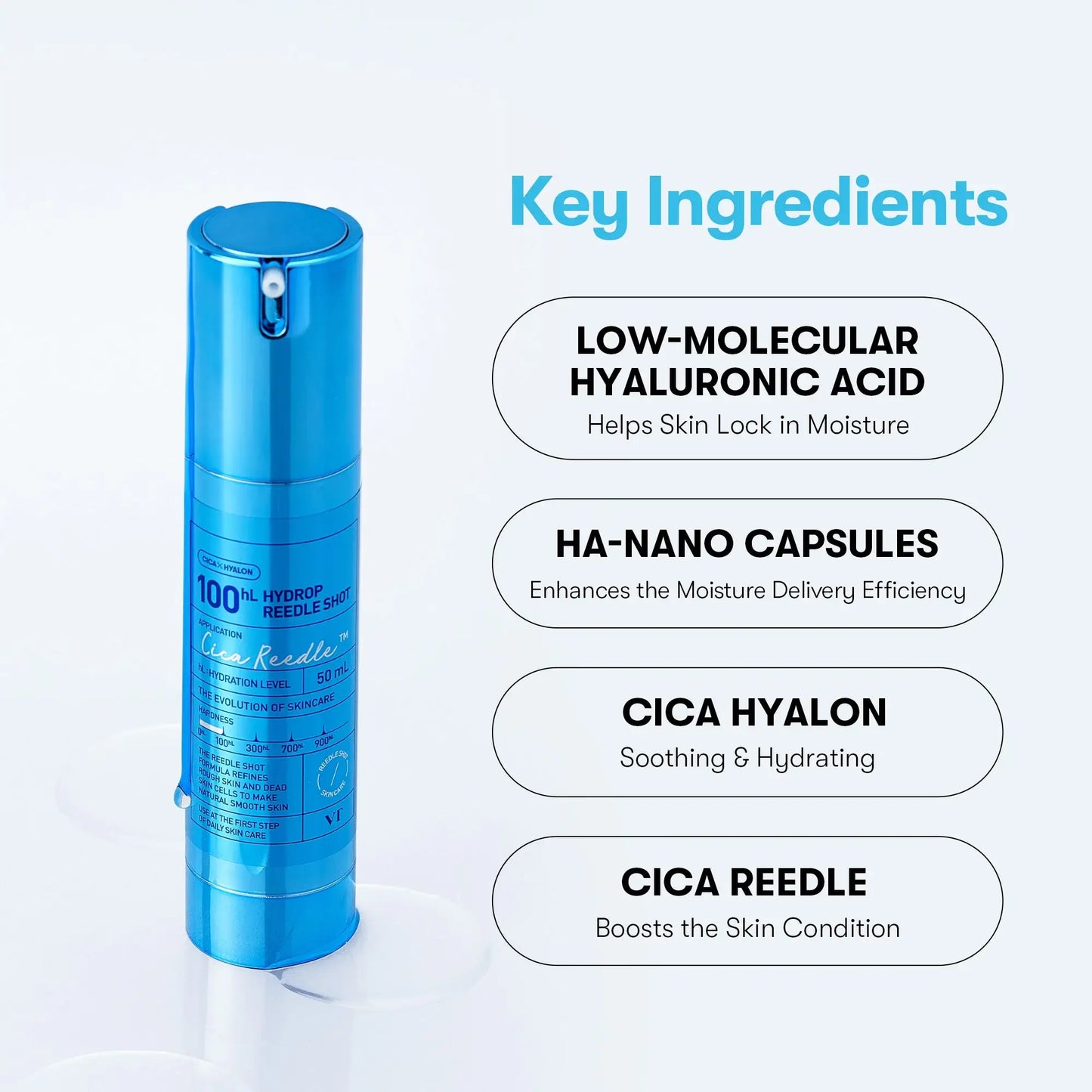 VT Cosmetics Hydrop Reedle Shot 100hL Moisturizing Microneedle Face Booster 50ml-SKEEN