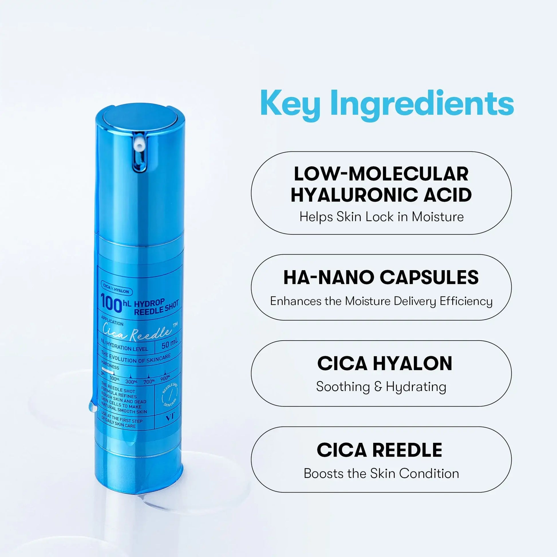 VT Cosmetics Hydrop Reedle Shot 100hL Moisturizing Microneedle Face Booster 50ml-SKEEN