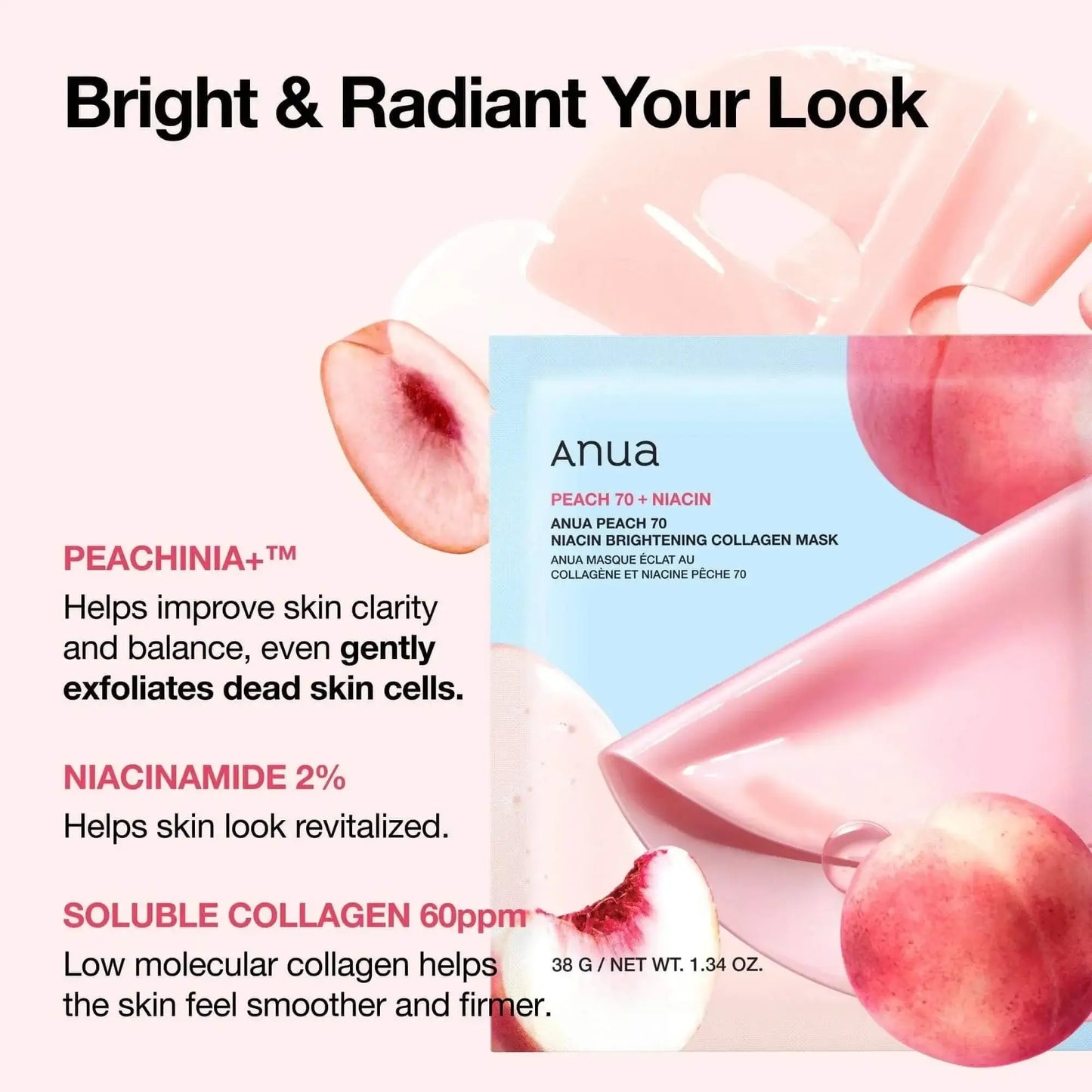 ANUA Peach 70 Niacin Brightening Collagen Mask 38g