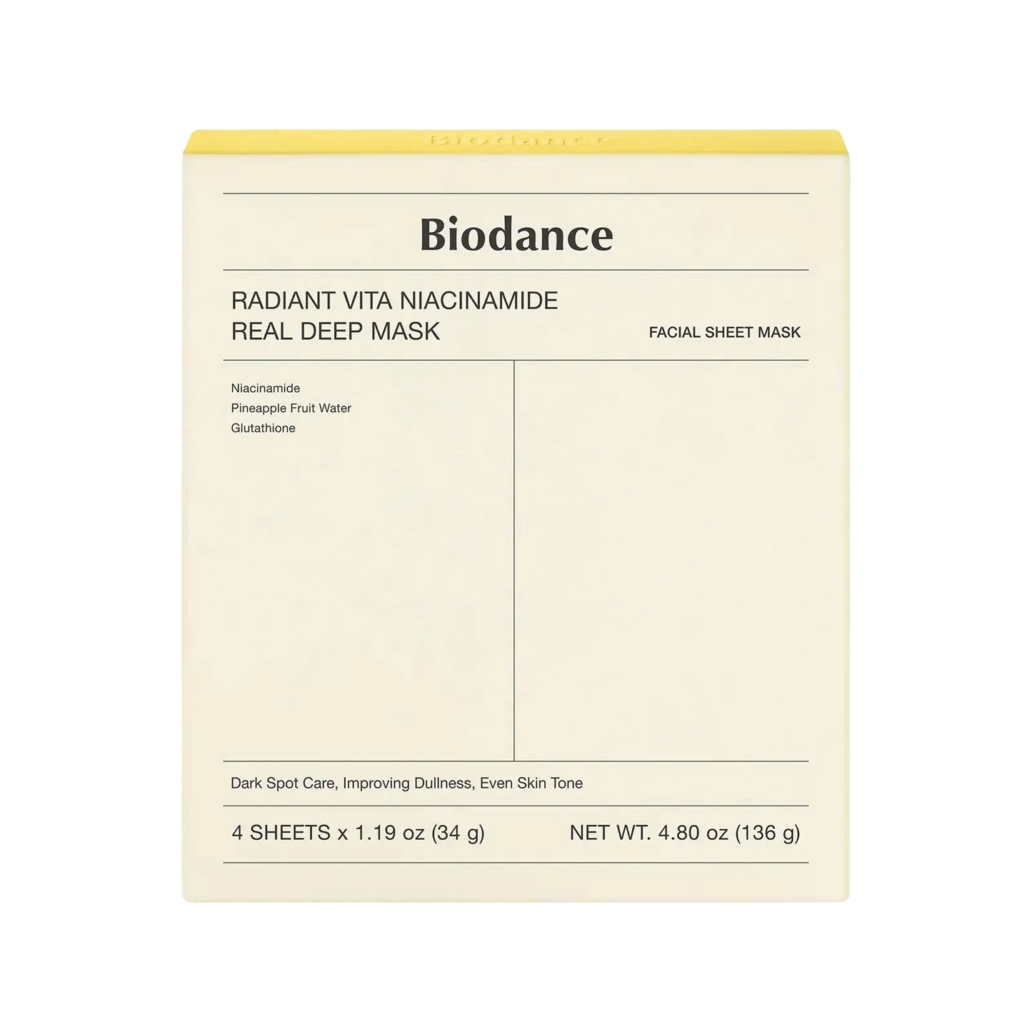 BIODANCE  Radiant Vita Niacinamide Real Deep Mask 34g